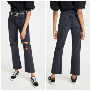 AGOLDE Lana Mid-Rise Vintage Straight Jeans Boho Fall Distressed Black Size 28